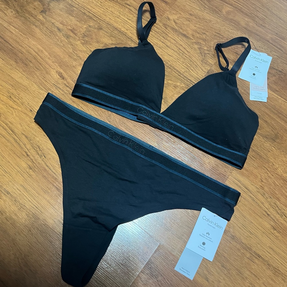 Calvin Klein Black Tonal Bra and Thong set